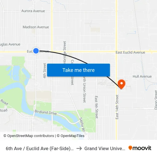 6th Ave / Euclid Ave (Far-Side), Dsm to Grand View University map
