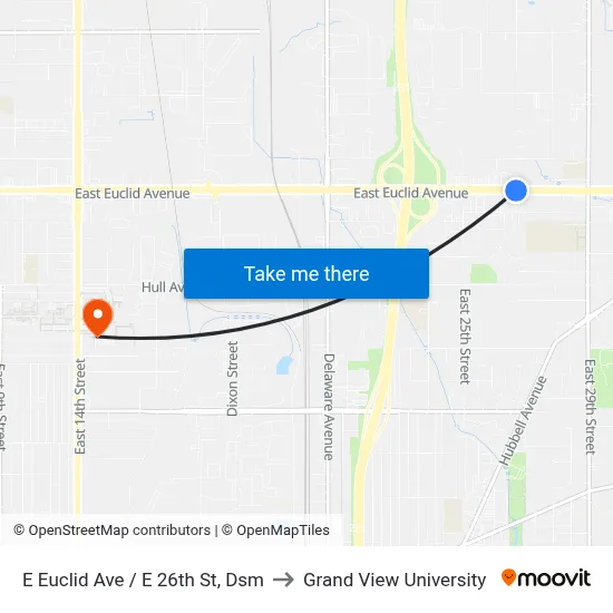 E Euclid Ave / E 26th St, Dsm to Grand View University map
