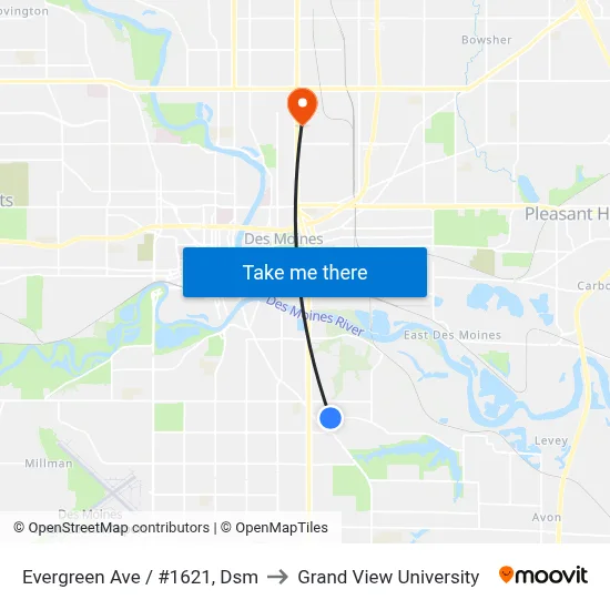 Evergreen Ave / #1621, Dsm to Grand View University map