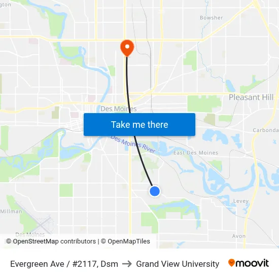 Evergreen Ave / #2117, Dsm to Grand View University map