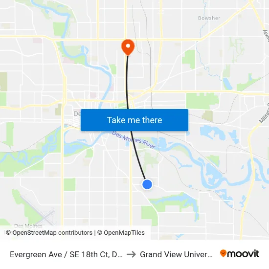 Evergreen Ave / SE 18th Ct, Dsm to Grand View University map