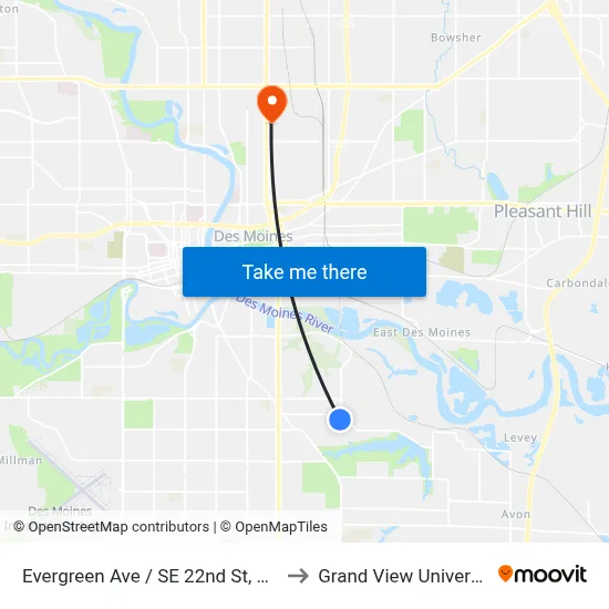 Evergreen Ave / SE 22nd St, Dsm to Grand View University map