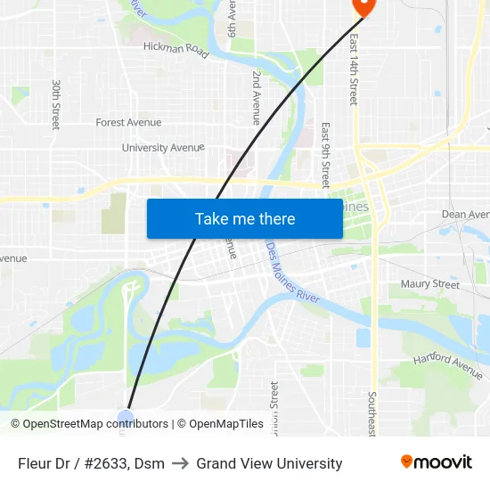 Fleur Dr / #2633, Dsm to Grand View University map