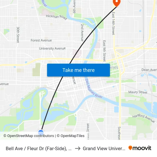 Bell Ave / Fleur Dr (Far-Side), Dsm to Grand View University map