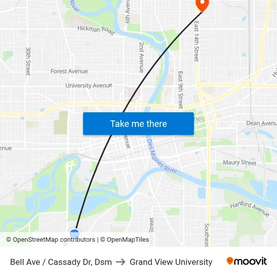 Bell Ave / Cassady Dr, Dsm to Grand View University map