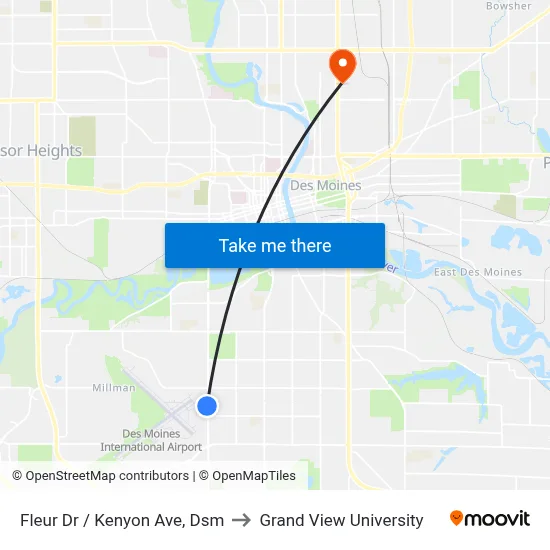 Fleur Dr / Kenyon Ave, Dsm to Grand View University map