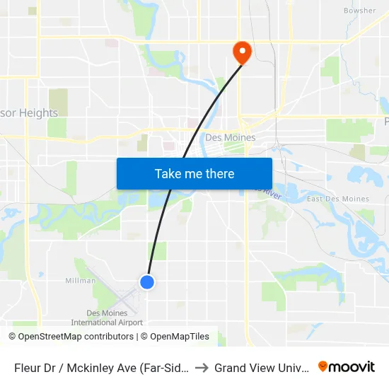Fleur Dr / Mckinley Ave (Far-Side), Dsm to Grand View University map