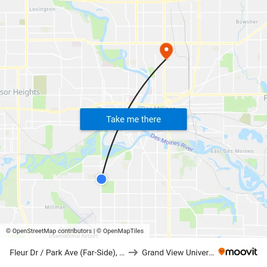 Fleur Dr / Park Ave (Far-Side), Dsm to Grand View University map