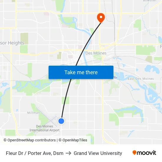 Fleur Dr / Porter Ave, Dsm to Grand View University map