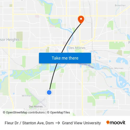 Fleur Dr / Stanton Ave, Dsm to Grand View University map