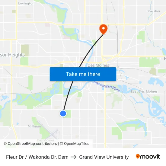 Fleur Dr / Wakonda Dr, Dsm to Grand View University map