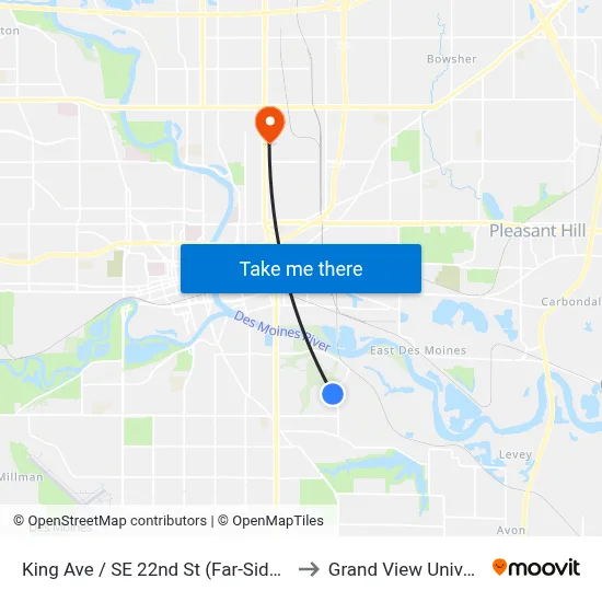 King Ave / SE 22nd St (Far-Side), Dsm to Grand View University map