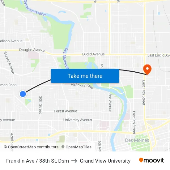 Franklin Ave / 38th St, Dsm to Grand View University map