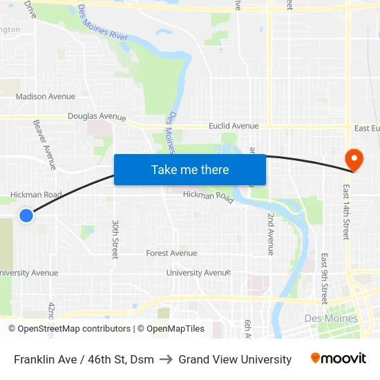 Franklin Ave / 46th St, Dsm to Grand View University map