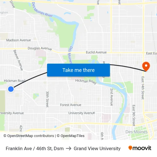Franklin Ave / 46th St, Dsm to Grand View University map