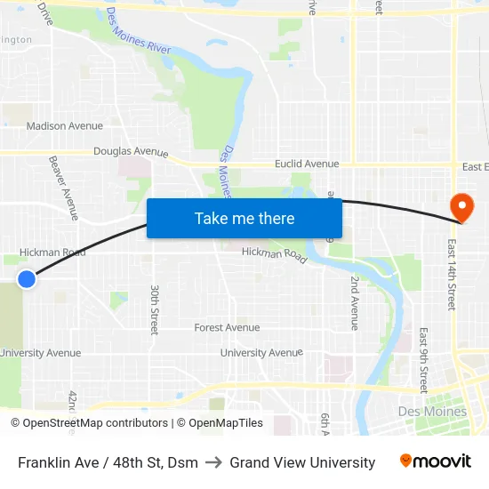 Franklin Ave / 48th St, Dsm to Grand View University map