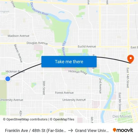 Franklin Ave / 48th St (Far-Side), Dsm to Grand View University map