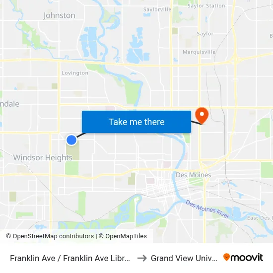 Franklin Ave / Franklin Ave Library, Dsm to Grand View University map