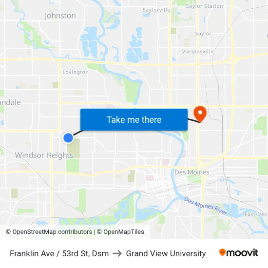 Franklin Ave / 53rd St, Dsm to Grand View University map