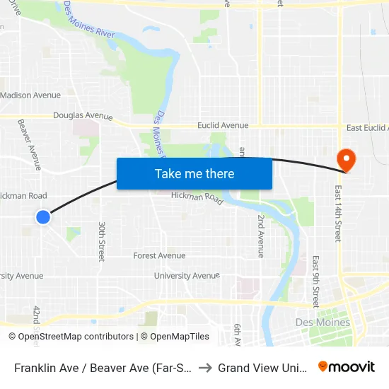 Franklin Ave / Beaver Ave (Far-Side), Dsm to Grand View University map