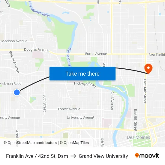 Franklin Ave / 42nd St, Dsm to Grand View University map