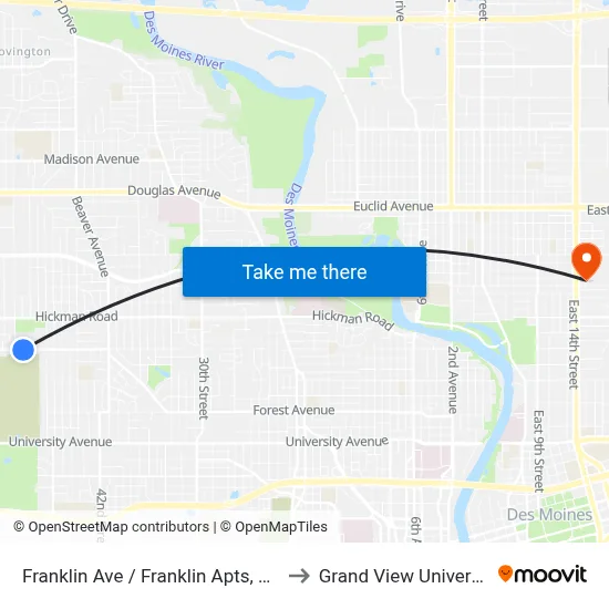 Franklin Ave / Franklin Apts, Dsm to Grand View University map