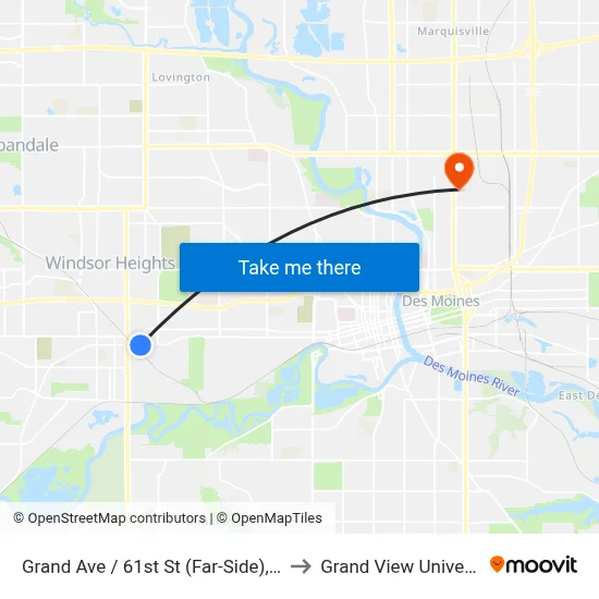 Grand Ave / 61st St (Far-Side), Dsm to Grand View University map