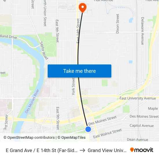E Grand Ave / E 14th St (Far-Side), Dsm to Grand View University map
