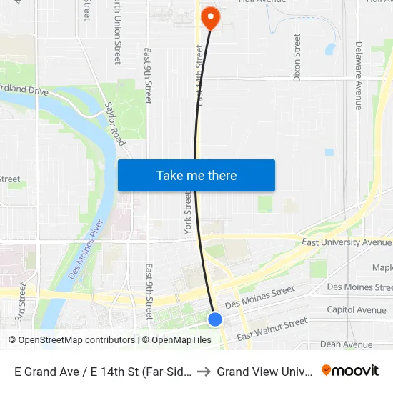 E Grand Ave / E 14th St (Far-Side), Dsm to Grand View University map