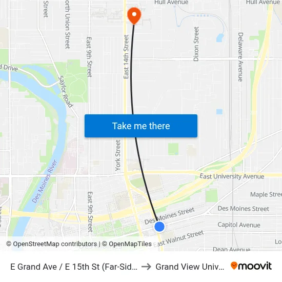 E Grand Ave / E 15th St (Far-Side), Dsm to Grand View University map