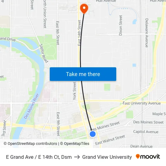 E Grand Ave / E 14th Ct, Dsm to Grand View University map