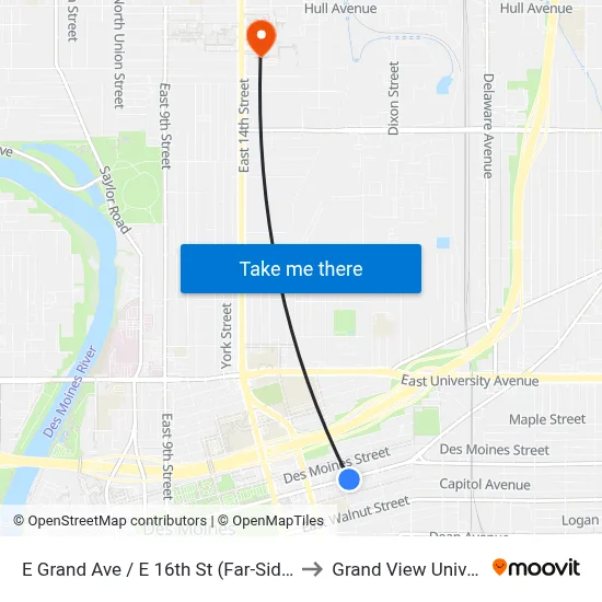 E Grand Ave / E 16th St (Far-Side), Dsm to Grand View University map