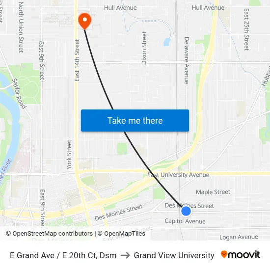 E Grand Ave / E 20th Ct, Dsm to Grand View University map