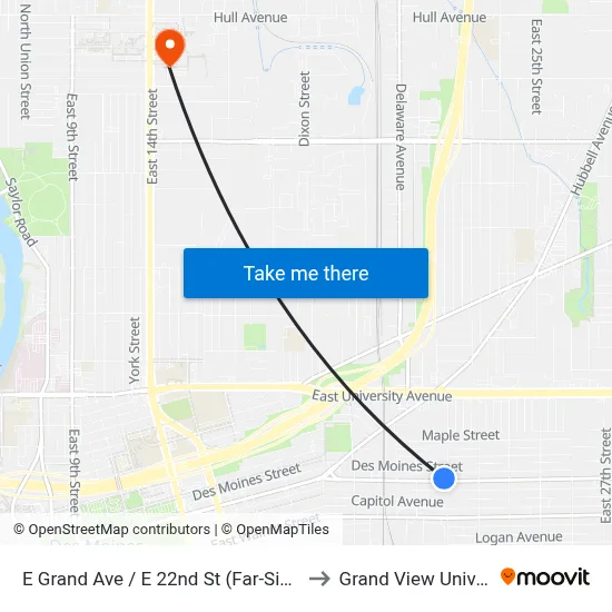 E Grand Ave / E 22nd St (Far-Side), Dsm to Grand View University map
