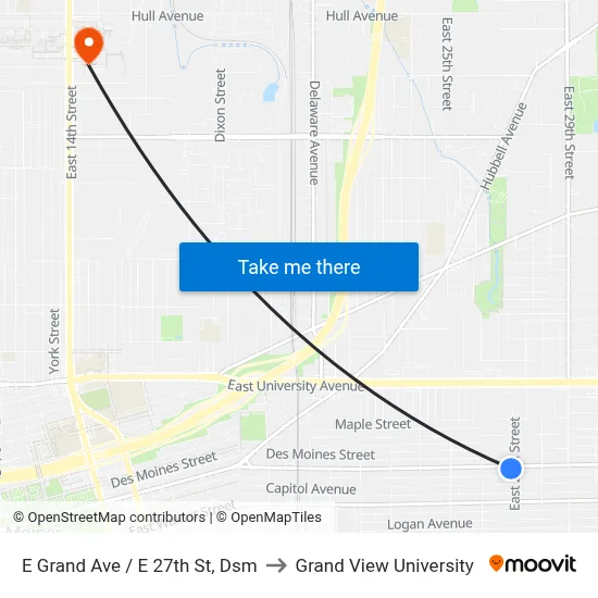 E Grand Ave / E 27th St, Dsm to Grand View University map