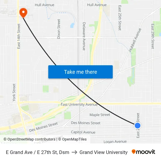 E Grand Ave / E 27th St, Dsm to Grand View University map