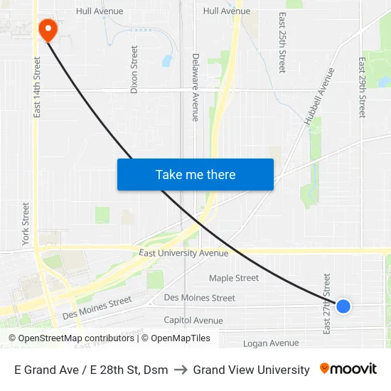 E Grand Ave / E 28th St, Dsm to Grand View University map