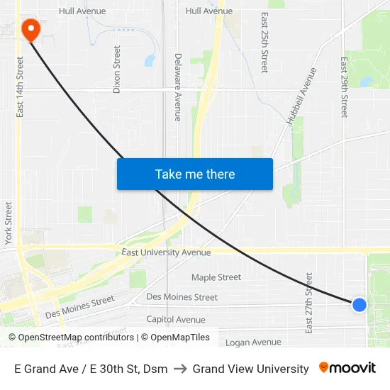 E Grand Ave / E 30th St, Dsm to Grand View University map