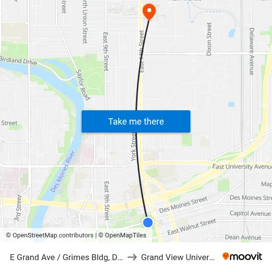 E Grand Ave / Grimes Bldg, Dsm to Grand View University map