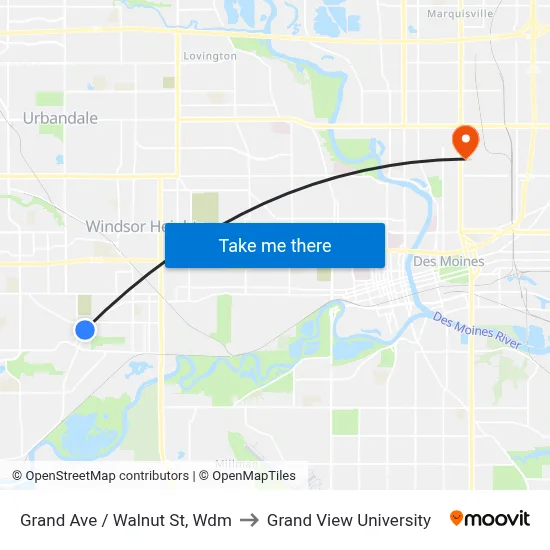 Grand Ave / Walnut St, Wdm to Grand View University map