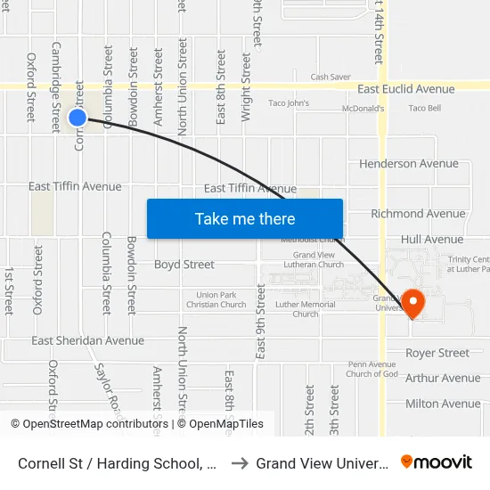 Cornell St / Harding School, Dsm to Grand View University map