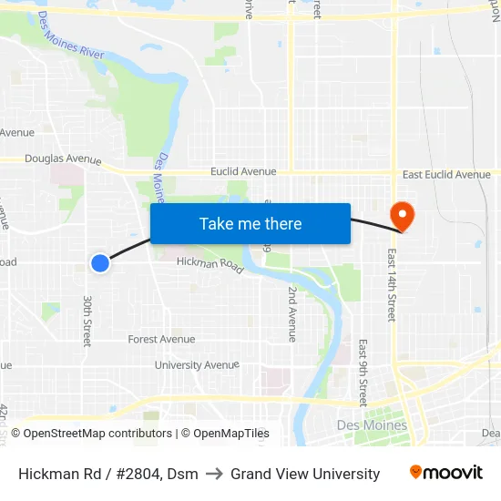 Hickman Rd / #2804, Dsm to Grand View University map
