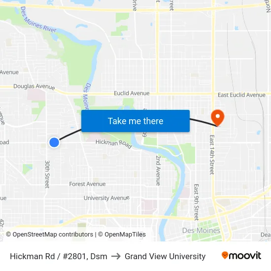 Hickman Rd / #2801, Dsm to Grand View University map