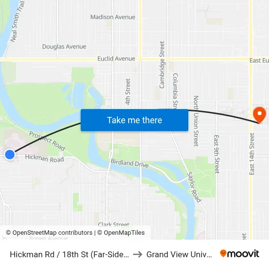 Hickman Rd / 18th St (Far-Side), Dsm to Grand View University map