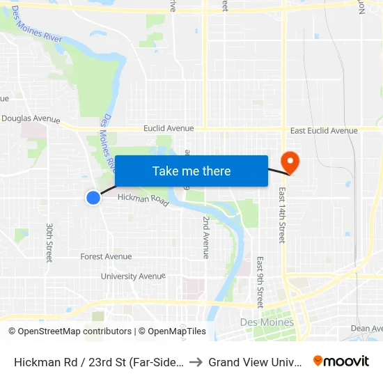 Hickman Rd / 23rd St (Far-Side), Dsm to Grand View University map