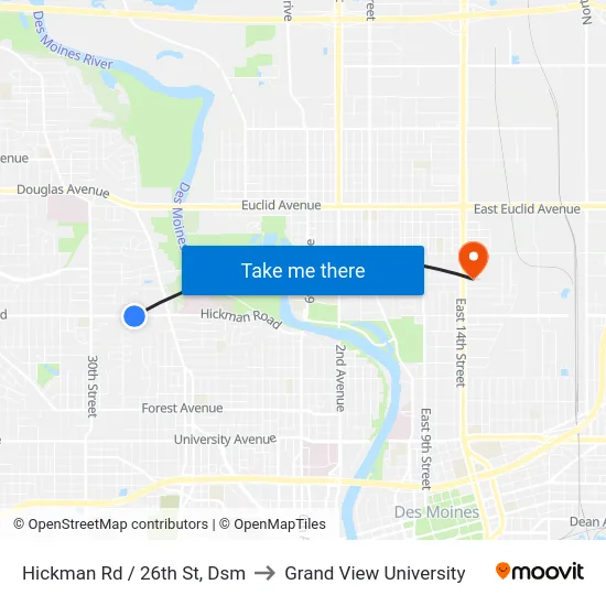 Hickman Rd / 26th St, Dsm to Grand View University map
