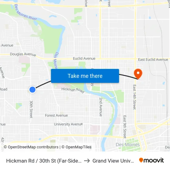 Hickman Rd / 30th St (Far-Side), Dsm to Grand View University map