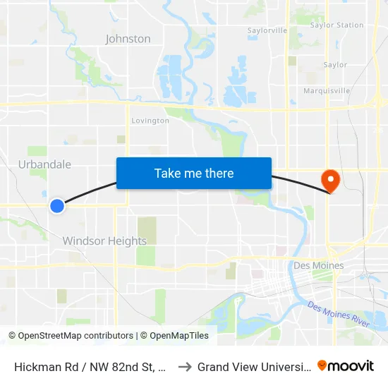 Hickman Rd / NW 82nd St, Clv to Grand View University map
