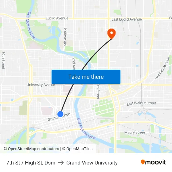 7th St / High St, Dsm to Grand View University map