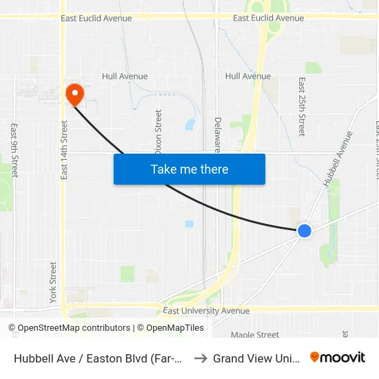 Hubbell Ave / Easton Blvd (Far-Side), Dsm to Grand View University map